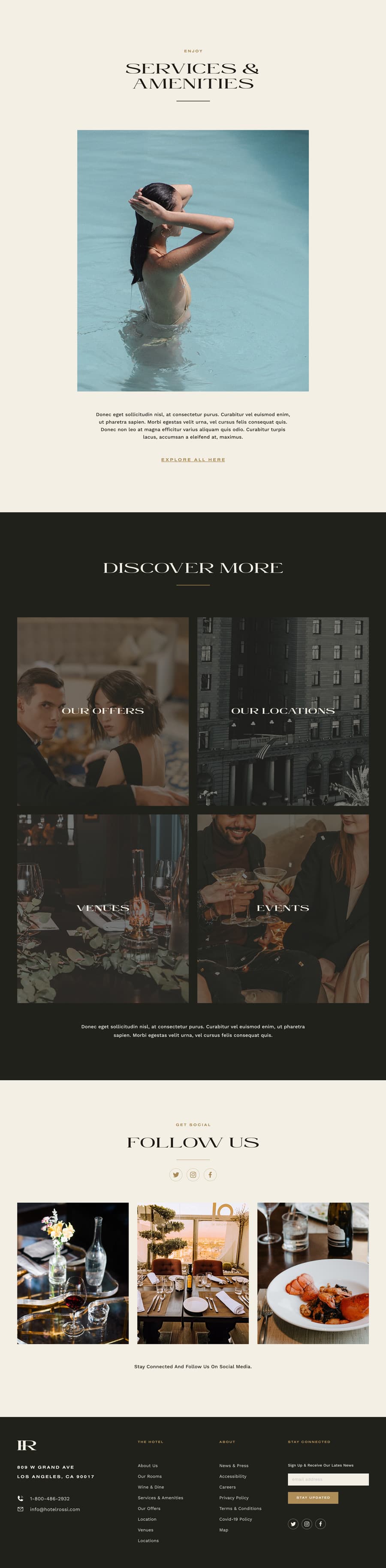 The Hotel Rossi landing page, bottom half