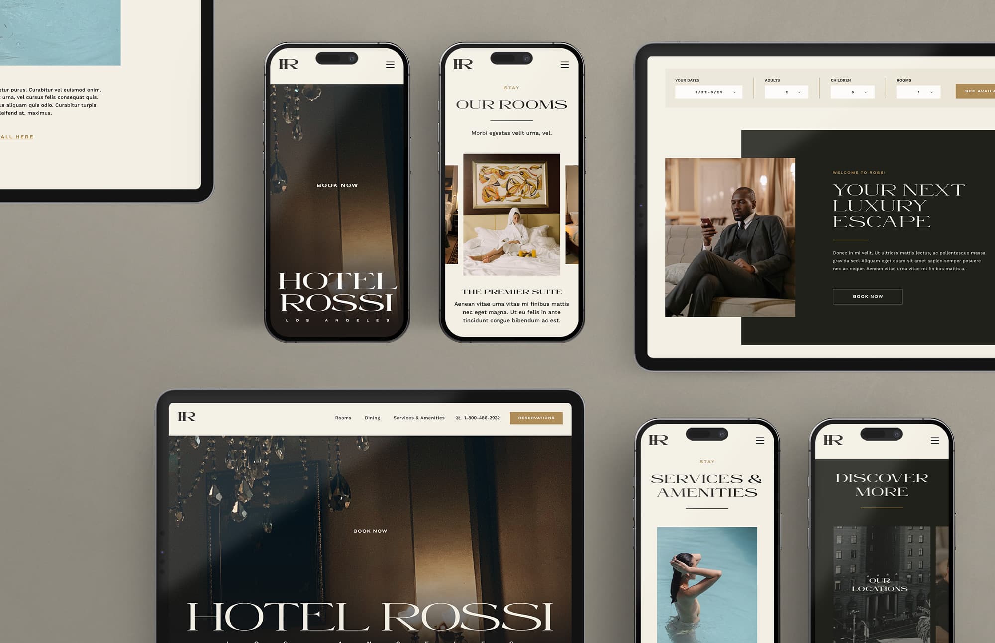 Hotel Rossi branded stationery and collateral