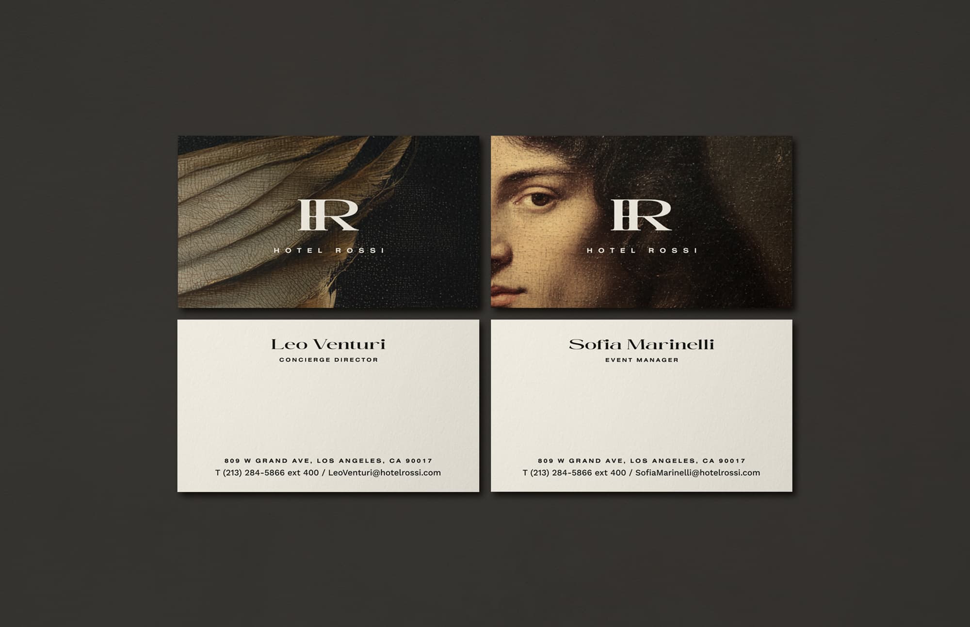 Two Hotel Rossi business cards