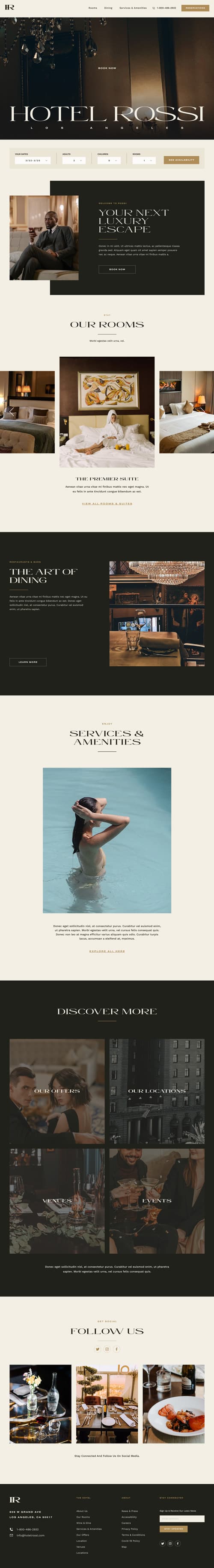 The Hotel Rossi landing page on mobile