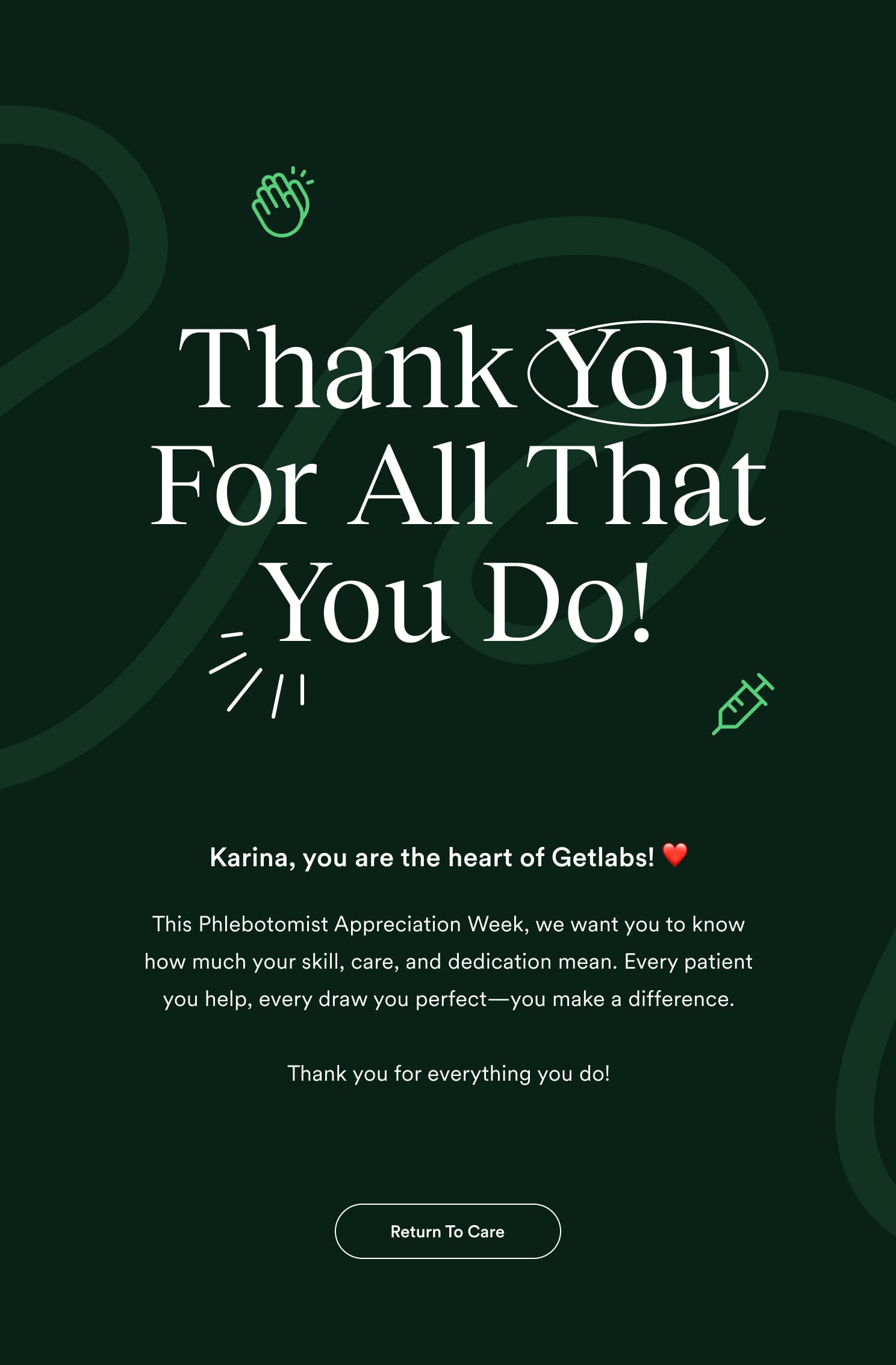 The custom splash screen for National Phlebotomist Appreciation Day on the iPad app