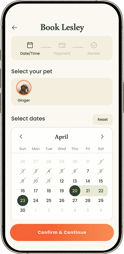 Book your pet, screen 1